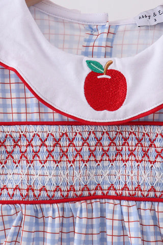 Apple Patch Smocked Plaid Ruffle Dress
