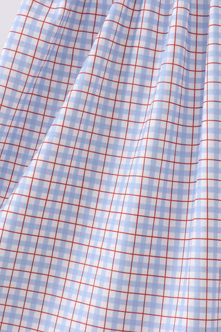 Apple Patch Smocked Plaid Ruffle Dress