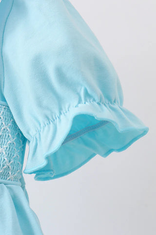 Apple Smocked Lace Blue Dress