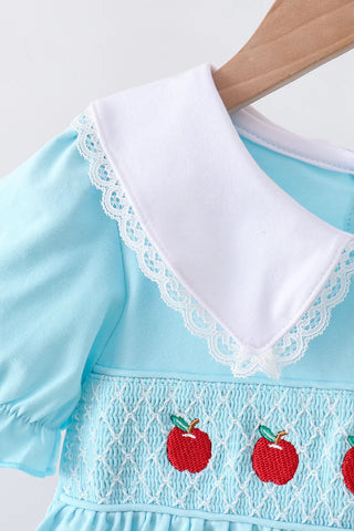 Apple Smocked Lace Blue Dress