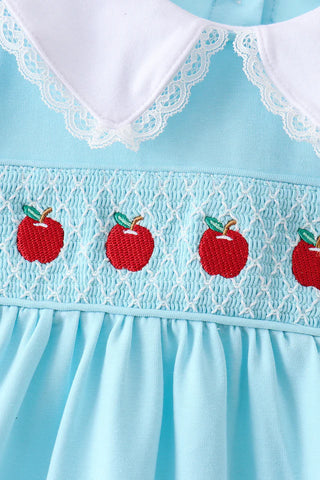 Apple Smocked Lace Blue Dress