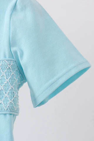 Apple Smocked Blue Boy Top