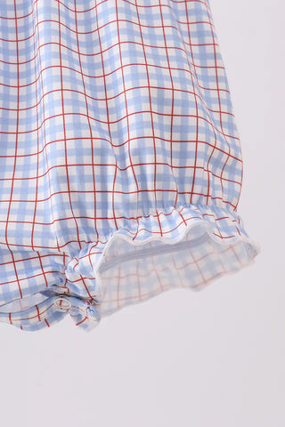 Apple Patch Smocked Plaid Ruffle Bubble