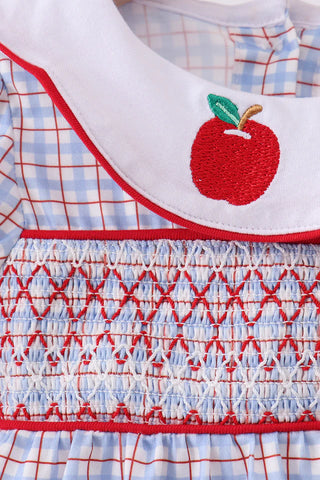 Apple Patch Smocked Plaid Ruffle Bubble