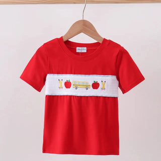 School Bus Smocked Red Boy Top