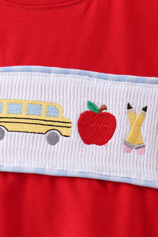 School Bus Smocked Red Boy Top