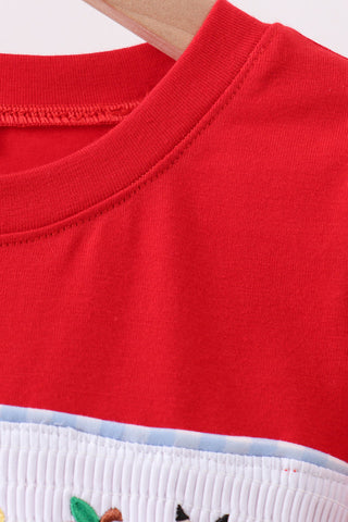 School Bus Smocked Red Boy Top