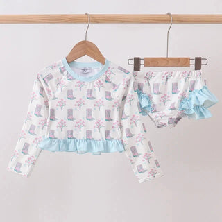 Boots in Bloom Ruffle 2pc Rashguard Swimsuit