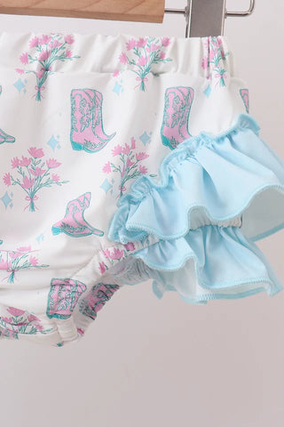 Boots in Bloom Ruffle 2pc Rashguard Swimsuit