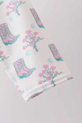 Boots in Bloom Ruffle 2pc Rashguard Swimsuit
