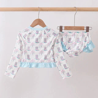 Boots in Bloom Ruffle 2pc Rashguard Swimsuit