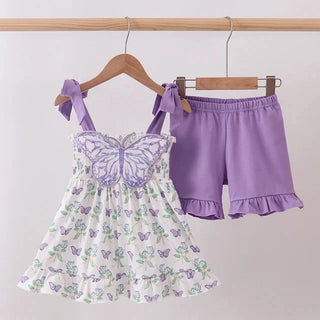 Enchanted Butterfly Applique Ruffle Shorts Set