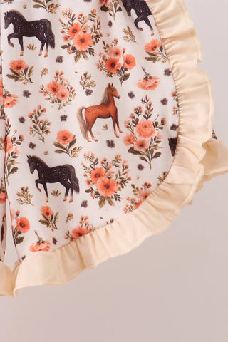 Prairie Pony Embroidered Ruffle Shorts Set