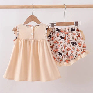 Prairie Pony Embroidered Ruffle Shorts Set