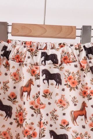 Prairie Pony Embroidered Ruffle Shorts Set