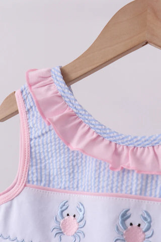 Shoreline Crab Seersucker Ruffle Shorts Set