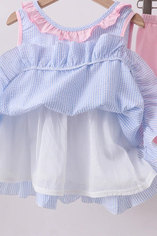 Shoreline Crab Seersucker Ruffle Shorts Set