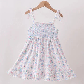 Zadie Blue Floral Smocked Ruffle Dress