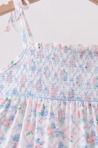 Zadie Blue Floral Smocked Ruffle Dress