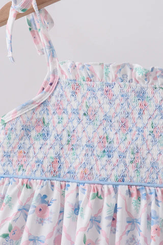 Zadie Blue Floral Smocked Ruffle Shorts Set