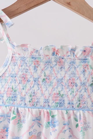 Zadie Blue Floral Smocked Ruffle Bubble