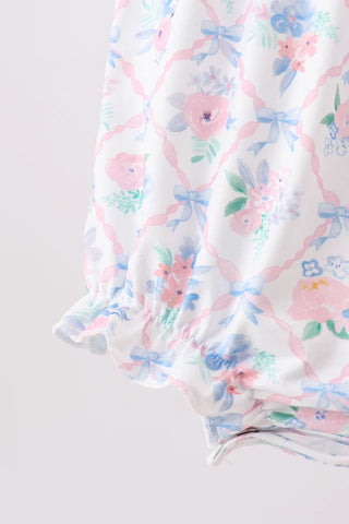 Zadie Blue Floral Smocked Ruffle Bubble