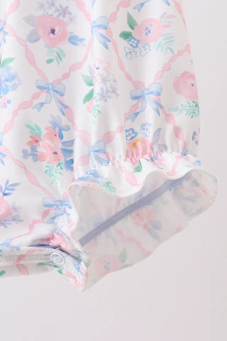 Zadie Blue Floral Smocked Ruffle Bubble