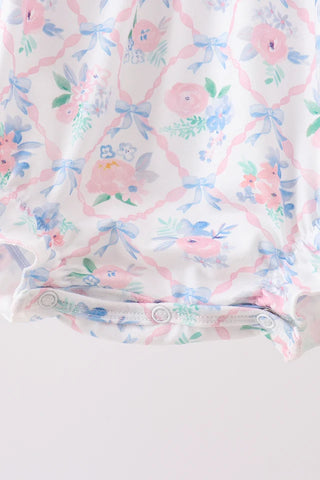 Zadie Blue Floral Smocked Ruffle Bubble