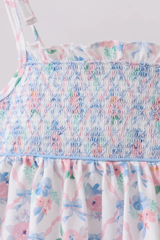 Zadie Blue Floral Smocked Ruffle Bloomer Set