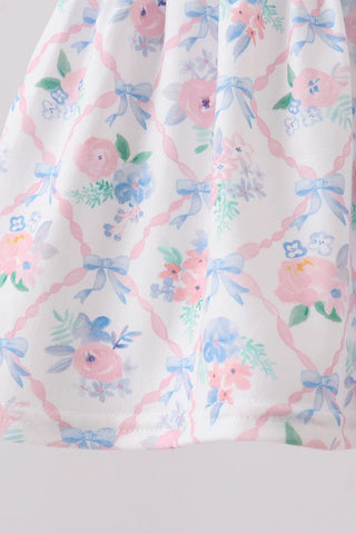 Zadie Blue Floral Smocked Ruffle Bloomer Set