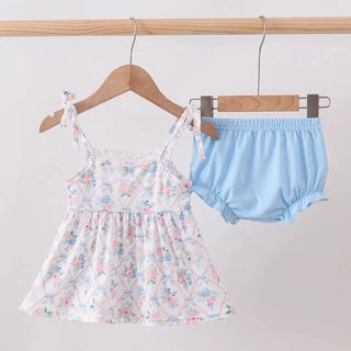 Zadie Blue Floral Smocked Ruffle Bloomer Set