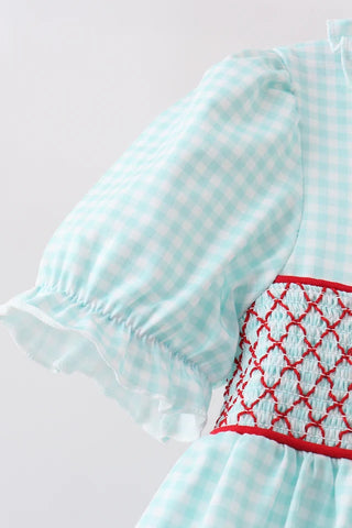 Crisp Apple Lattice Smocked Ruffle Shorts Set