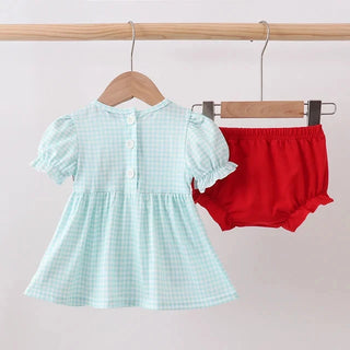 Crisp Apple Lattice Smocked Ruffle Bloomer Set