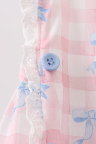 Eisley Pink Gingham Bow Lace Bubble