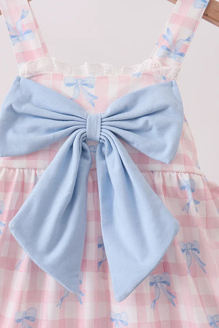 Eisley Pink Gingham Bow Print Lace Dress