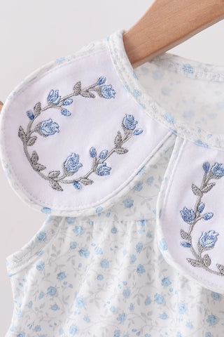 Baylor Blue Floral Embroidered Bloomer Set