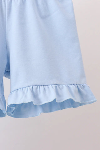 Baylor Blue Floral Embroidered Ruffle Shorts Set