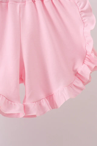 Pearl Bow Smocked Jacquard Ruffle Shorts Set