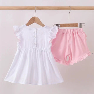 Pearl Bow Smocked Jacquard Ruffle Shorts Set