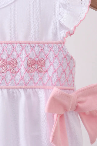 Pearl Bow Smocked Jacquard Ruffle Bubble