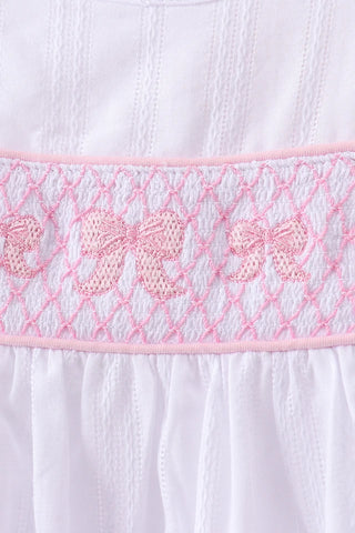 Pearl Bow Smocked Jacquard Ruffle Dress