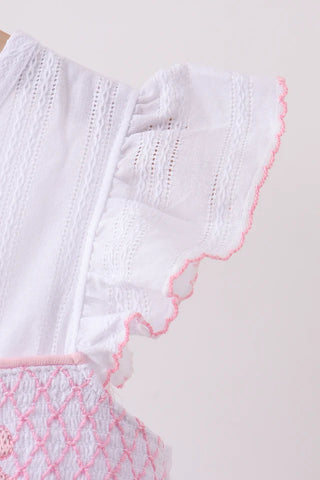 Pearl Bow Smocked Jacquard Ruffle Dress