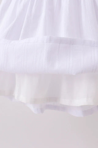 Pearl Bow Smocked Jacquard Ruffle Dress
