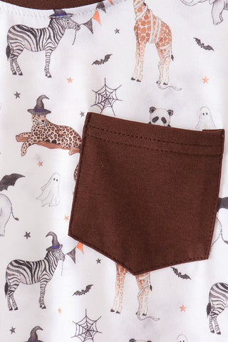 Boo At The Zoo Print Boy Pocket Top