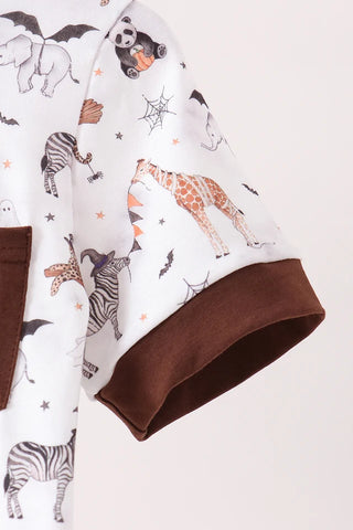 Boo At The Zoo Print Boy Pocket Top