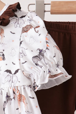 Boo At The Zoo Print Ruffle Pants Set