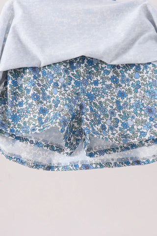 Kensington Teal Floral Print Mom & Me Skorts Set