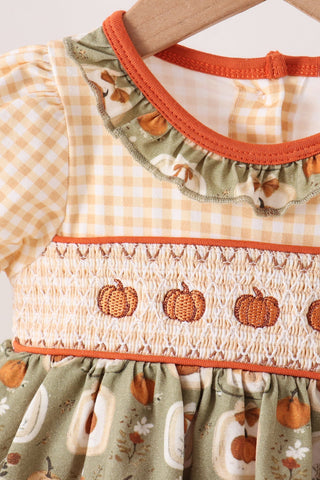 Vintage Pumpkin Smocked Ruffle Bubble