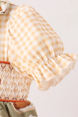 Vintage Pumpkin Smocked Ruffle Bubble