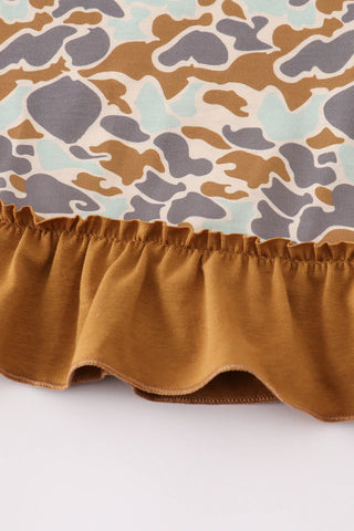 Camo Jack-O’-Lantern Applique Halloween Ruffle Girl Dress